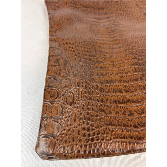 Brown Crocodile Embossed Faux Leather Zippered Bag Pouch Laptop Files - Picture 3 of 10